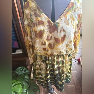 Jessica Simpson Vibrant Yellow and Green Long Sleeve Dress